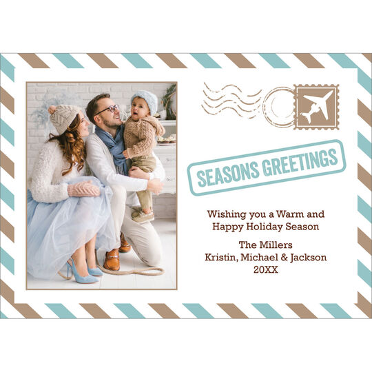 Lagoon and Tan Seasons Greetings Holiday Photo Cards